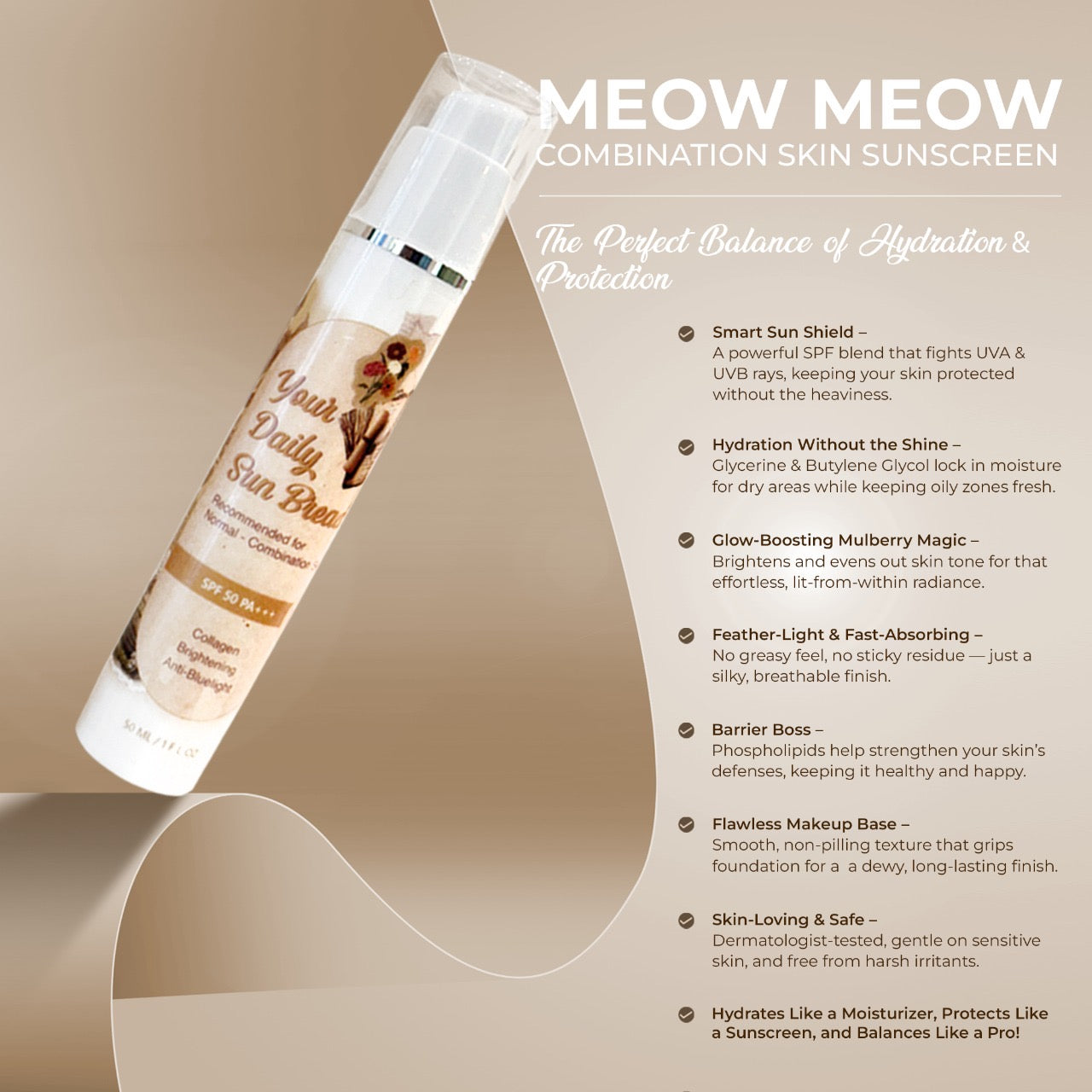 Meowmeow’s Your Daily Sun Bread Spf50 Pa+++ ( For Combination Skin)